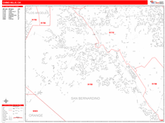 Chino Hills Wall Map Zip Code Red Line Style 2024